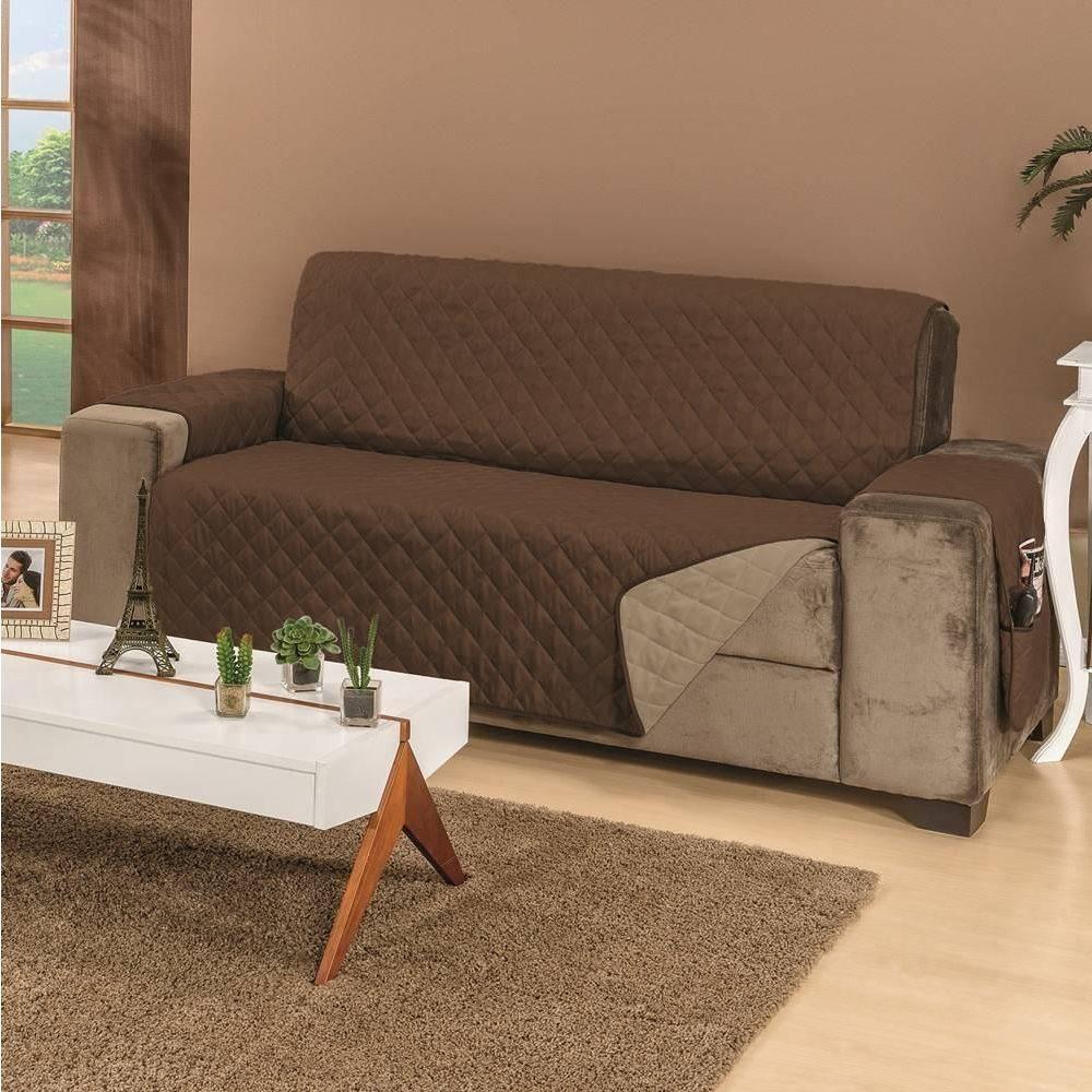 Protetor De Sofá Dupla Face Manu 3 Lugares - Cáqui-marrom - 5