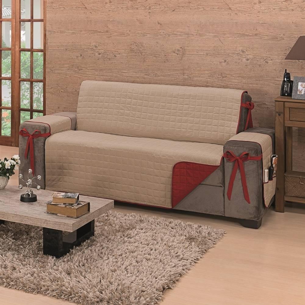 Protetor De Sofá Dupla Face Premium 3 Lugares - Vermelho-cáqui - 1