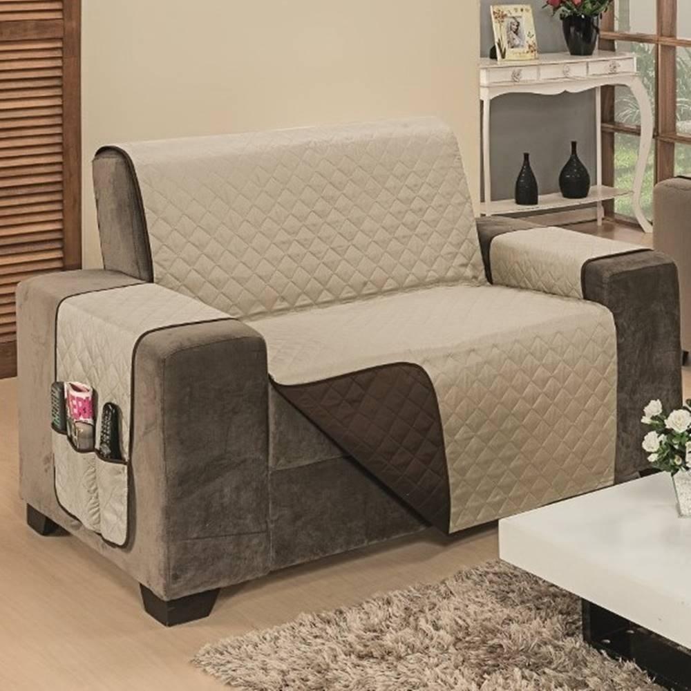 Protetor De Sofá Dupla Face Impermeável Mr 2 E 3 Lugares King - Marrom-cáqui - 8