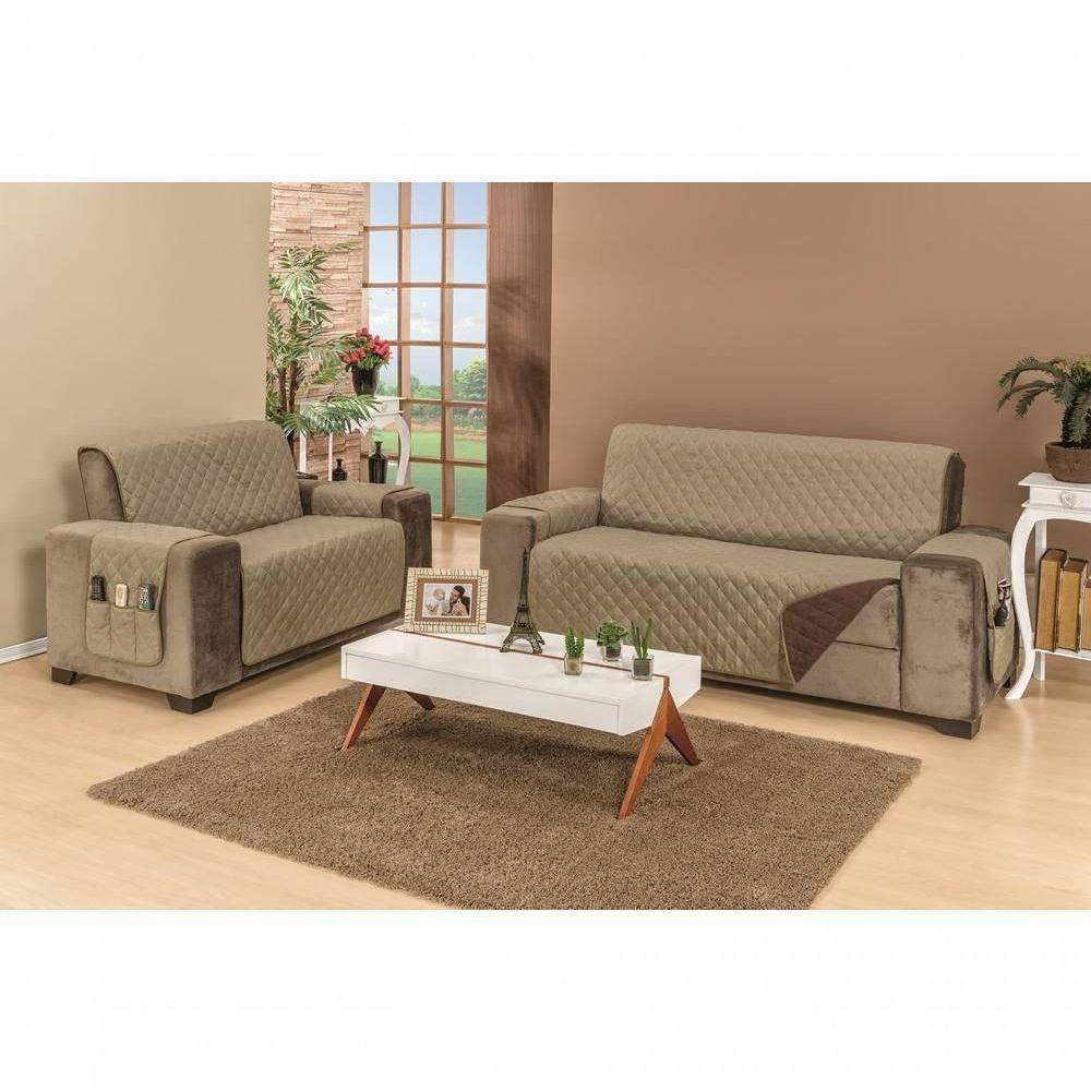 Protetor De Sofá Dupla Face Manu 2 E 3 Lugares King - Cáqui-marrom - 6