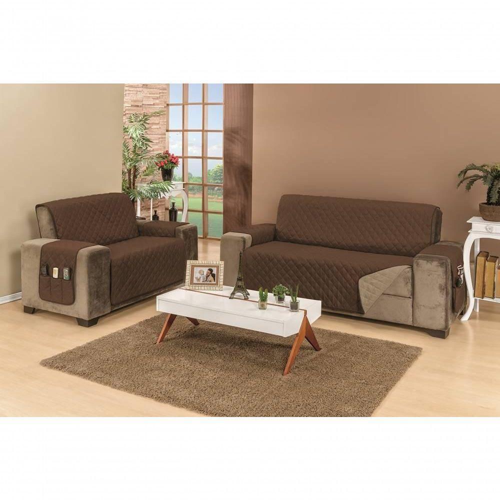 Protetor De Sofá Dupla Face Manu 2 E 3 Lugares King - Cáqui-marrom - 7