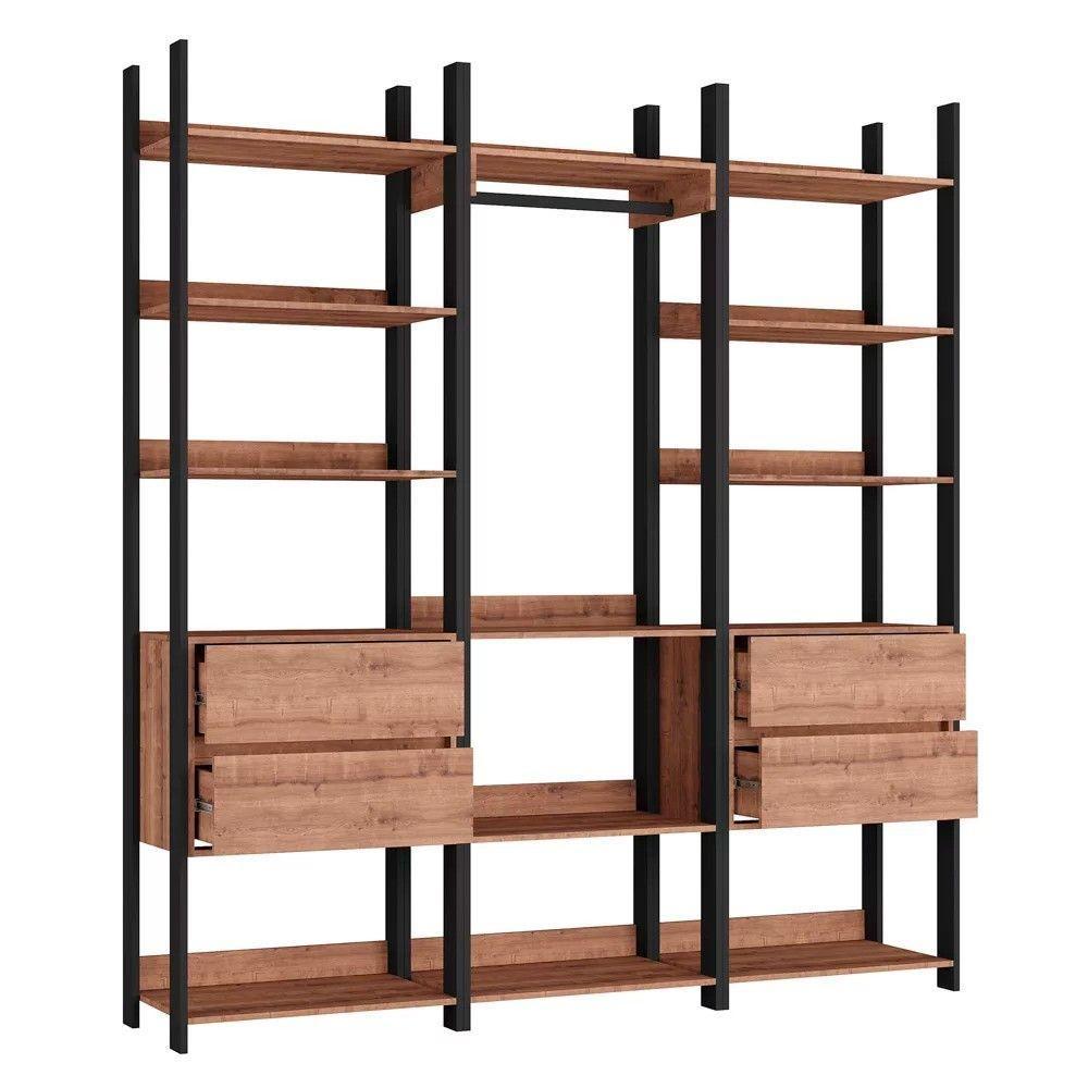 Closet 4 Gavetas 1 Cabideiro Industrial F04 Preto/solanum - 3