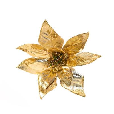 Flor Dourada Decoração De Natal Artificial Glitter 15cm