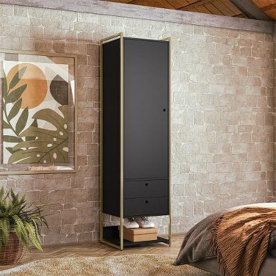 Closet Industrial Solteiro Armario Com Cabideiro + 2 Gavetas Olivar - Preto - Cor: Preto