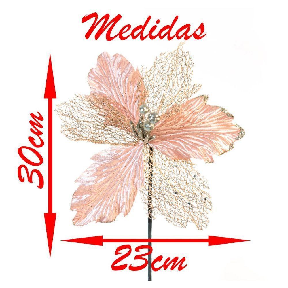 Flor Rosa Decoração De Natal Artificial Glitter 30cm - 3