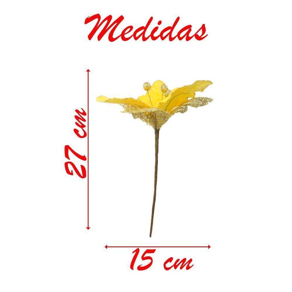 Kit 2 Flores Com Cabo Artificial Decoração De Natal Com Glitter 27cm - 2