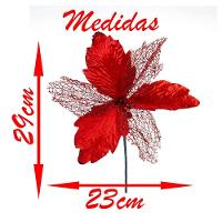 Kit 10 Flor Vermelha Decoração Natal Artificial Glitter 29cm - 3