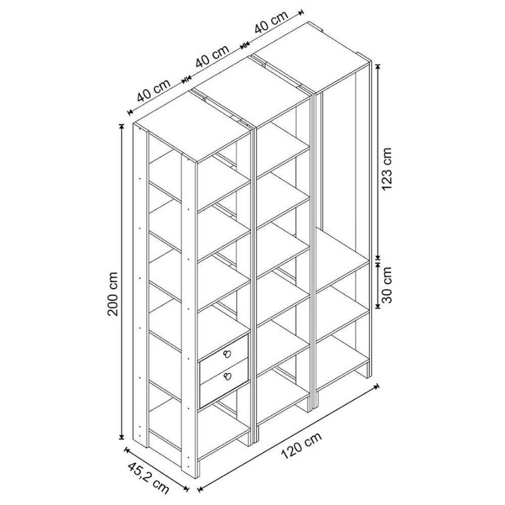 Closet Multi Yes Com Cabideiro 2 Gavetas E 14 Prateleiras Nova Mobile Grafite Intenso - 3