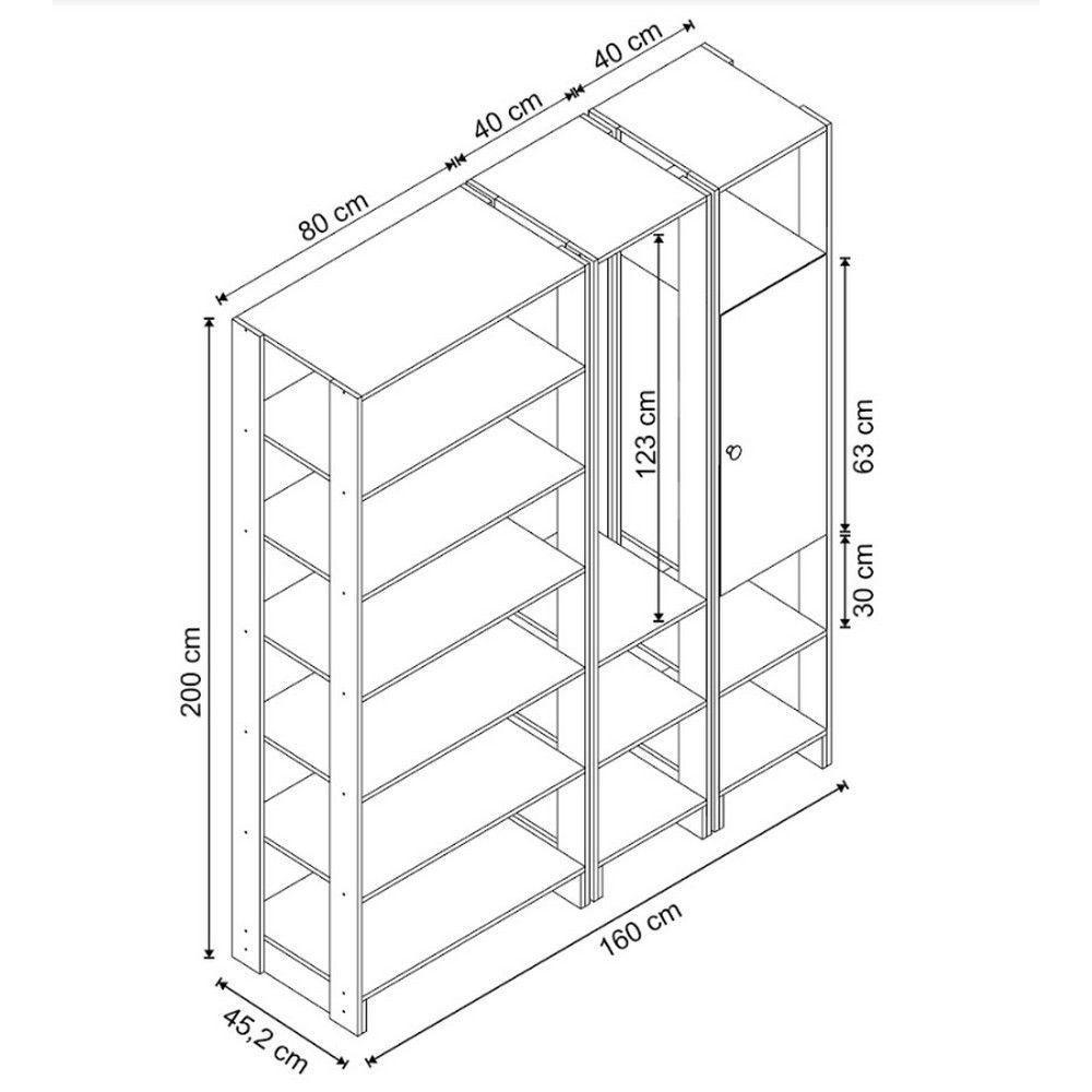 Closet Multi Yes Com Cabideiro Porta E 12 Prateleiras Nova Mobile Grafite Intenso - 3