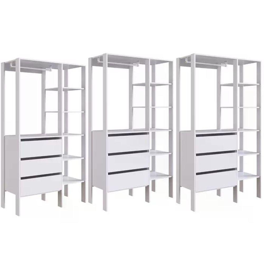 Kit 03 Modulos Para Closet 03 Gavetas Db001 Branco Pp Milani Store Branco - 1