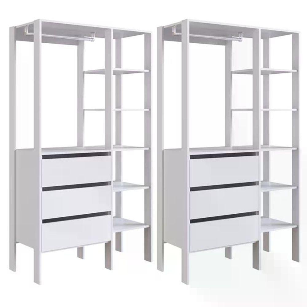 Kit 02 Modulos Para Closet 03 Gavetas Db001 Branco Pp Milani Store Branco - 1