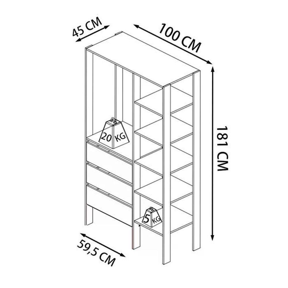 Kit 02 Modulos Para Closet 03 Gavetas Db001 Branco Pp Milani Store Branco - 3