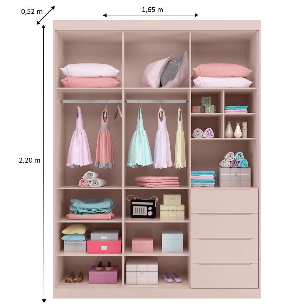 Guarda Roupa Infantil 3 Portas 4 Gavetas Lua P04 Rose - Mpozenato - 3