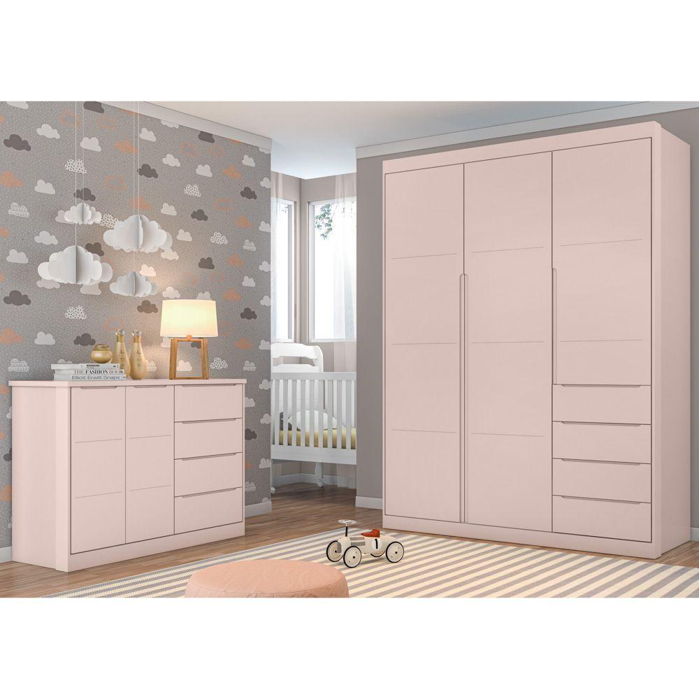 Guarda Roupa Infantil 3 Portas 4 Gavetas Lua P04 Rose - Mpozenato - 5