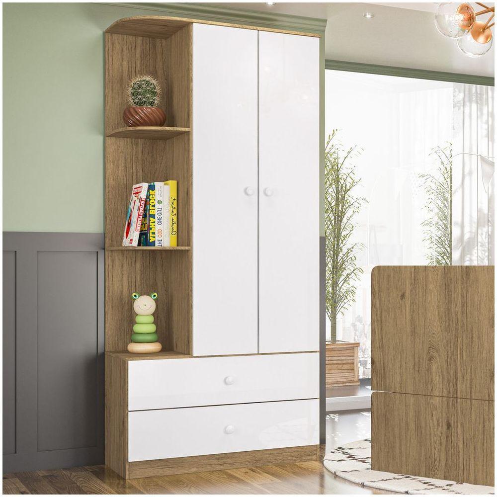 Guarda Roupa Infantil 02 Portas Labirinto Henn Rústico Com Branco - 2