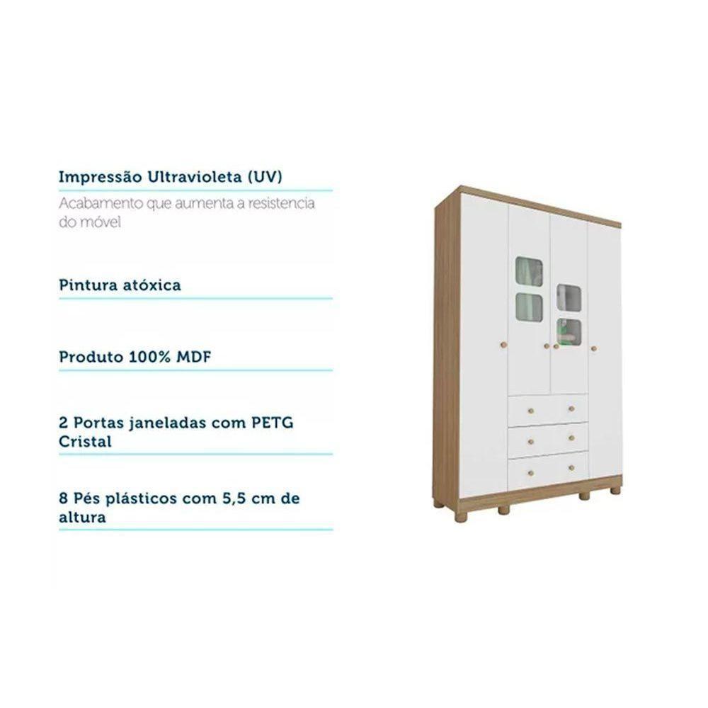 Guarda Roupa Bebê Uli c/ 4 Portas e 3 Gavetas Branco - Peroba - 2