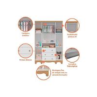 Guarda Roupa Bebê Uli c/ 4 Portas e 3 Gavetas Branco - Peroba - 5