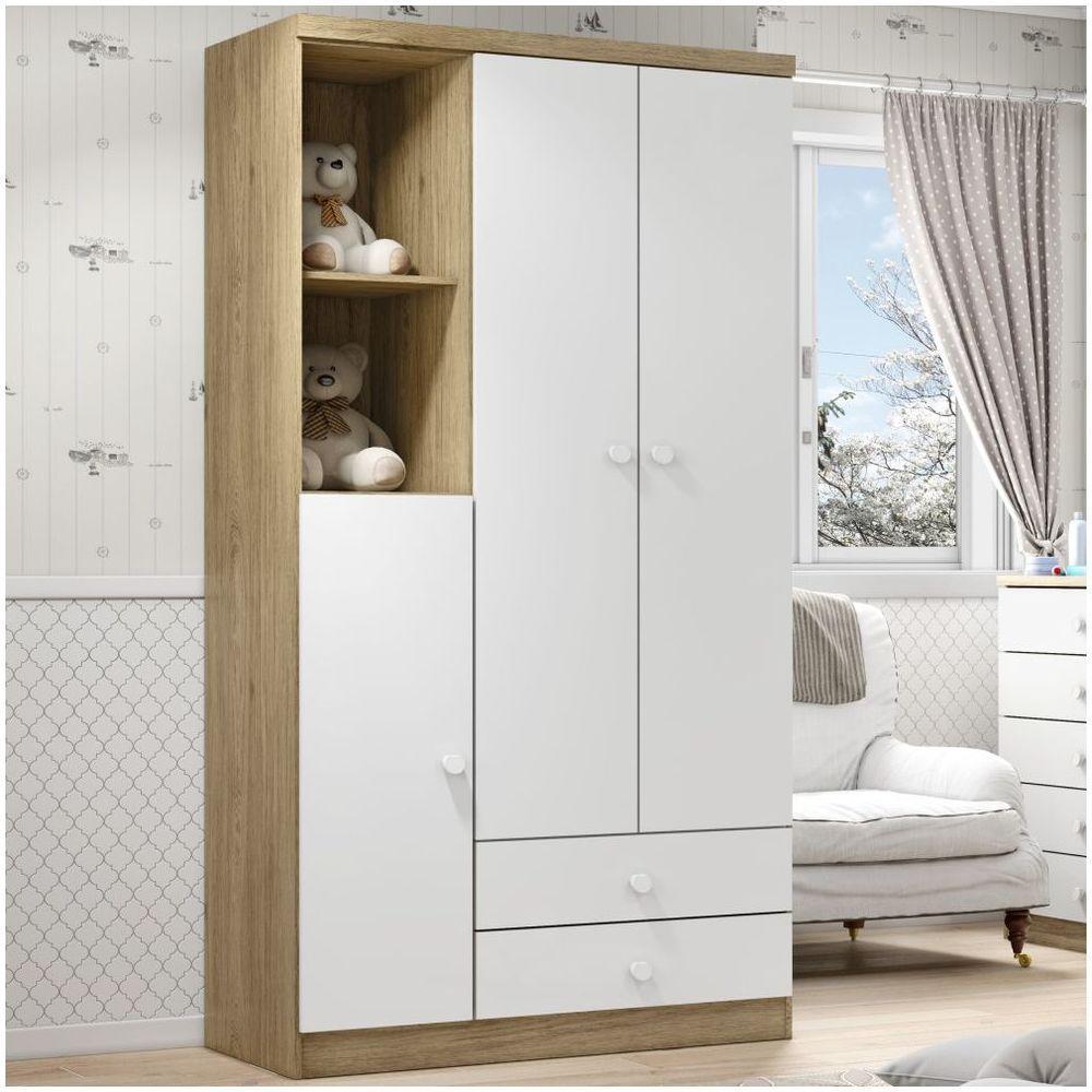 Guarda Roupa Infantil 03 Portas 02 Gavetas Henn Rústico Com Branco - 2