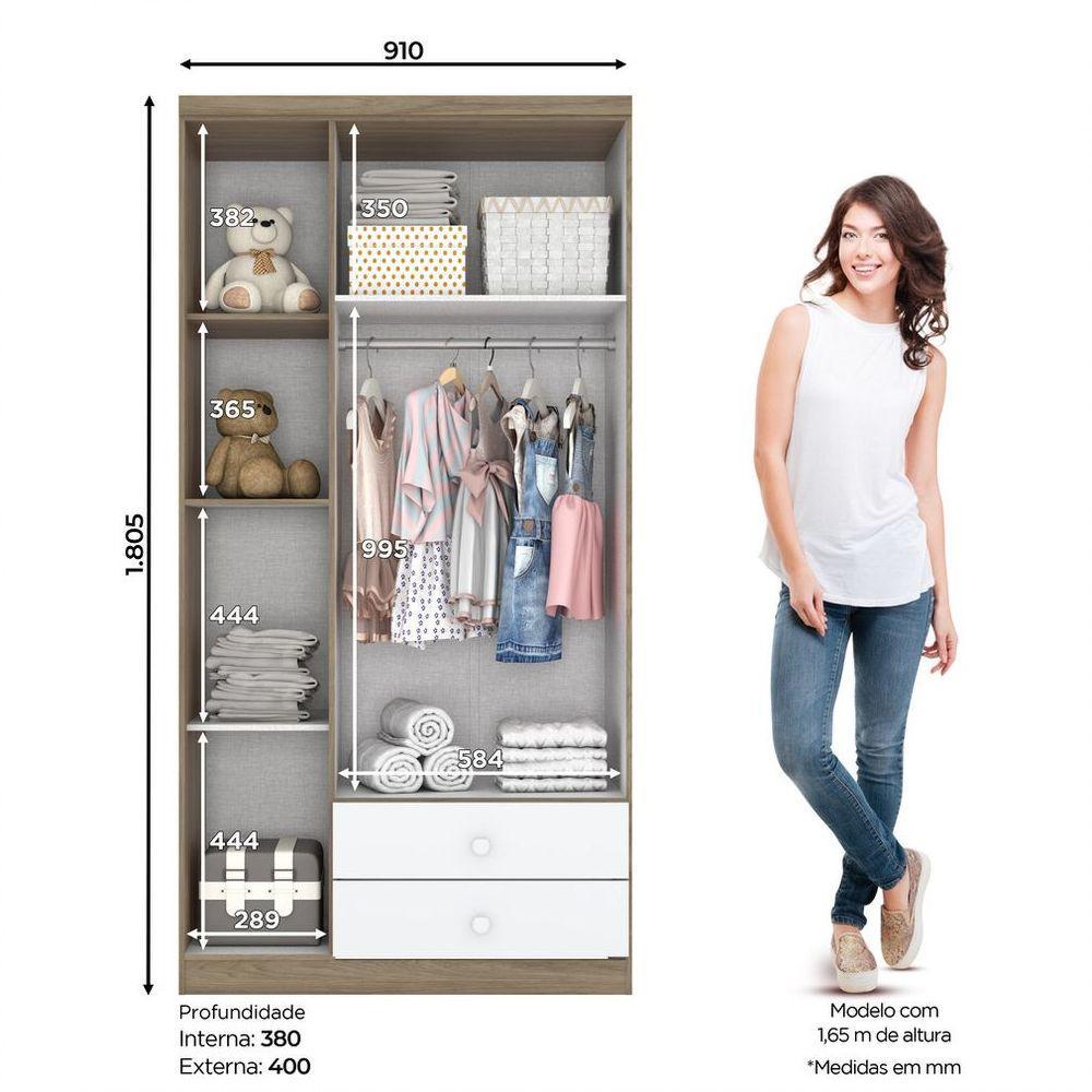 Guarda Roupa Infantil 03 Portas 02 Gavetas Henn Rústico Com Branco - 7