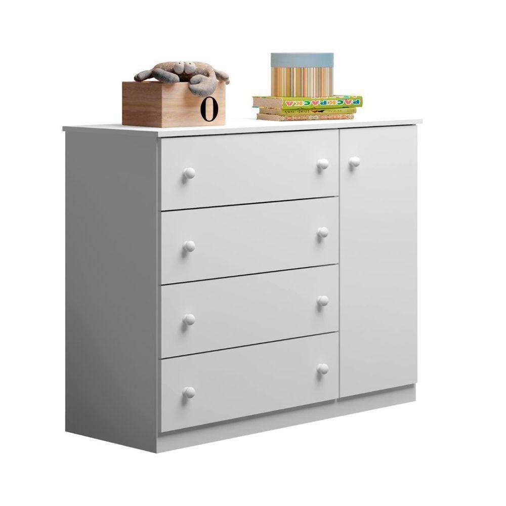 Guarda Roupa Infantil Com 4 Portas E 2 Gavetas Com Cômoda 1 Porta E 4 Gavetas Branco Phoenix Baby - 5
