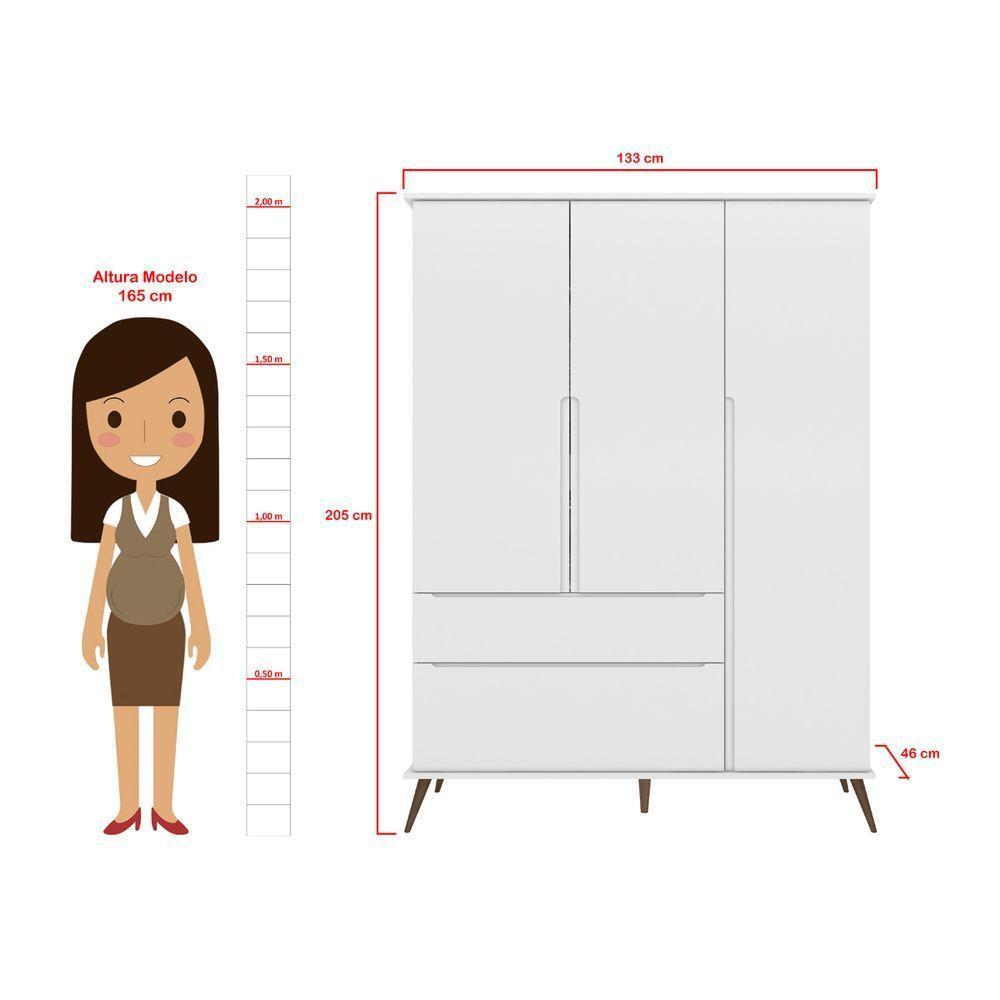 Guarda Roupa Infantil Com 3 Portas E 2 Gavetas Melinda Cor Branco Phoenix Baby - 3