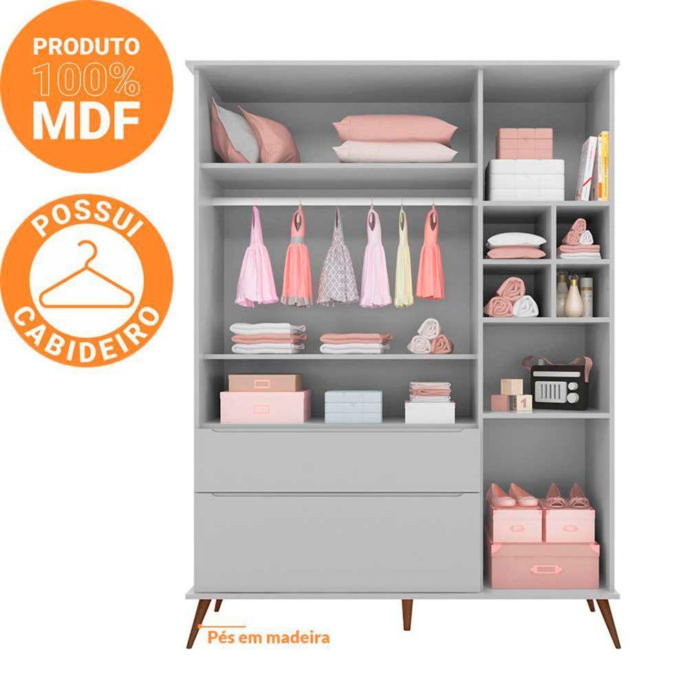 Guarda Roupa Infantil Com 3 Portas E 2 Gavetas Melinda Cor Cinza Phoenix Baby - 2