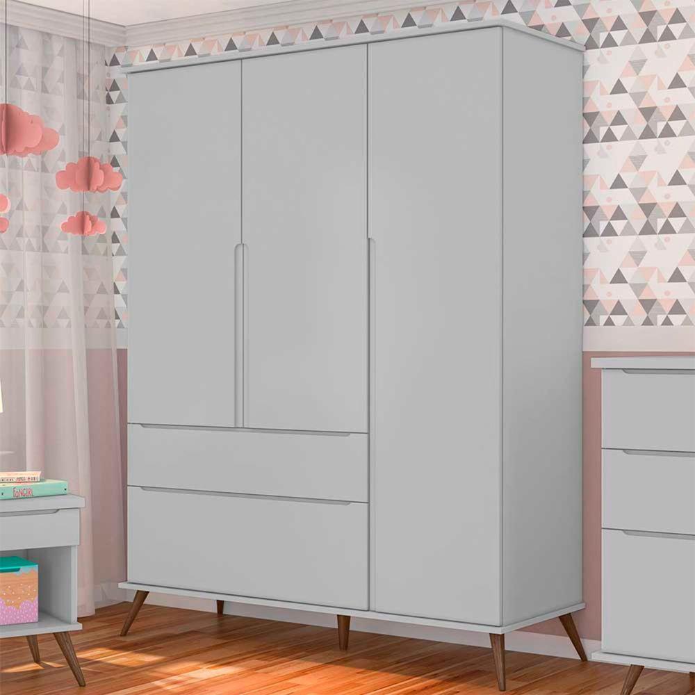 Guarda Roupa Infantil Com 3 Portas E 2 Gavetas Melinda Cor Cinza Phoenix Baby - 4