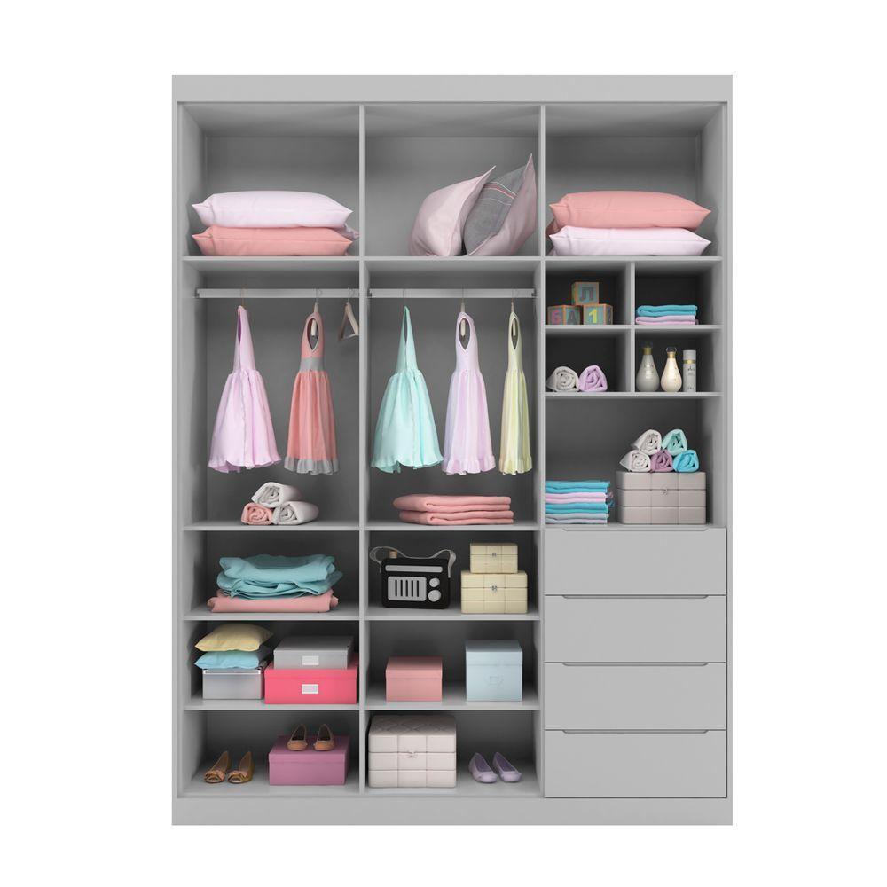 Guarda Roupa Infantil Com 3 Portas E 4 Gavetas Pérola Cor Cinza Phoenix Baby - 2
