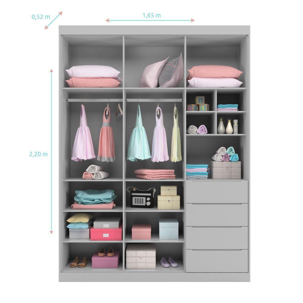 Guarda Roupa Infantil Com 3 Portas E 4 Gavetas Pérola Cor Cinza Phoenix Baby - 3
