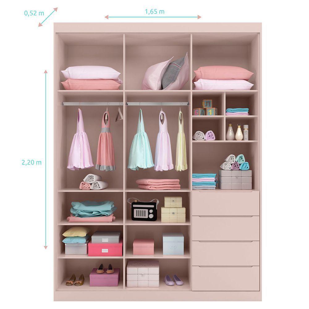 Guarda Roupa Infantil Com 3 Portas E 4 Gavetas Pérola Cor Rose Phoenix Baby - 2