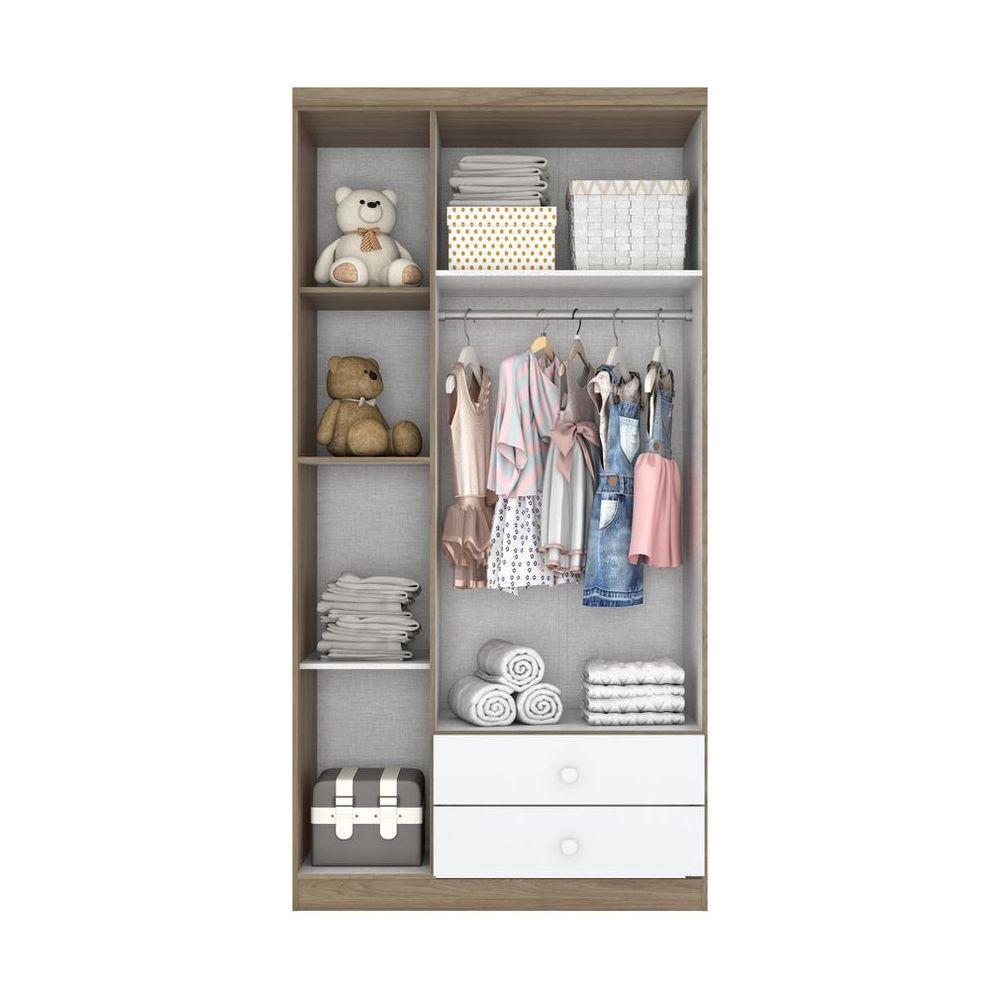 Guarda Roupa Infantil 03 Portas 02 Gavetas Pique Esconde Henn Rústico Branco - 6