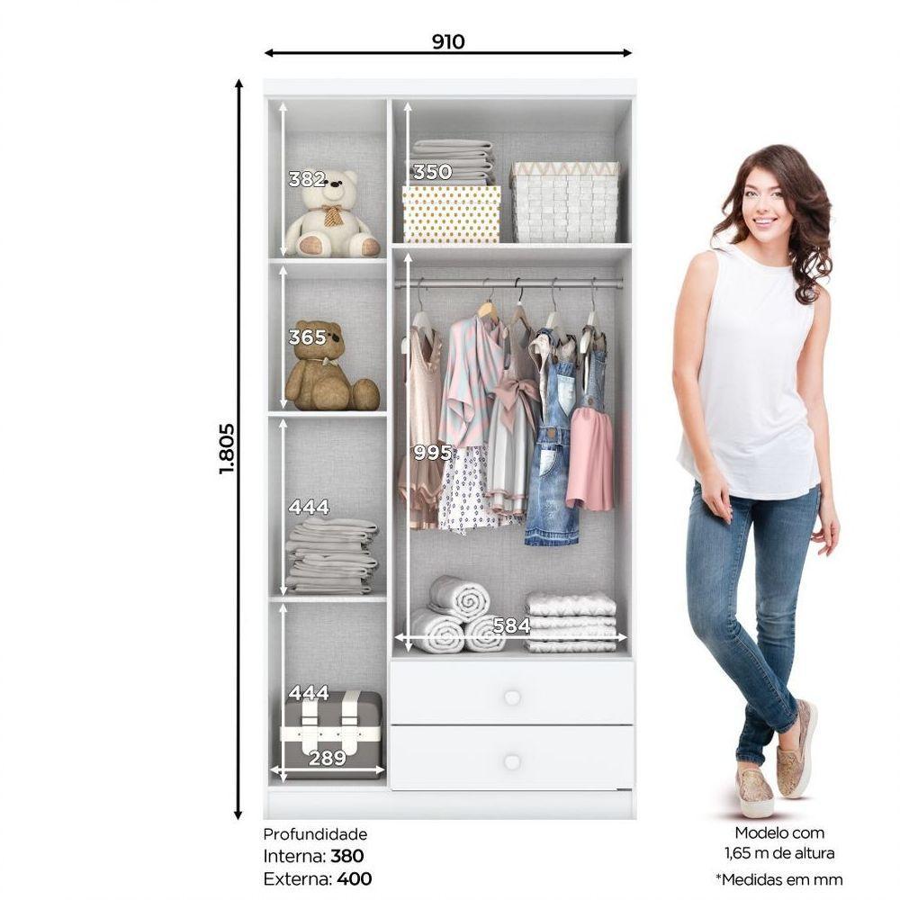 Guarda Roupa Infantil 03 Portas 02 Gavetas Pique Esconde Henn Rústico Branco - 7