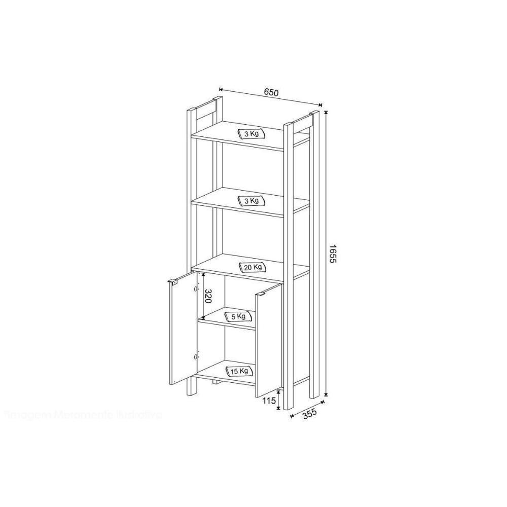 Closet de Quarto AZ1009 Armário Alto c/ 2 Prateleiras e 2 Portas Amêndoa/Branco - Tecno Mobili - 4
