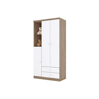Guarda Roupa Infantil Bala De Menta C/ 3 Portas E 2 Gavetas Rústico/Branco - Henn