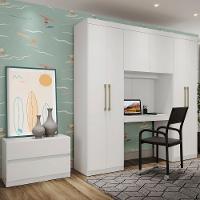 Guarda Roupa Infantil 6 Portas Branco C/ Escrivaninha - 1