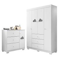 Jogo De Quarto Infantil Guarda Roupa 4 Portas E Cômoda 3 Gavetas Amora P04 Branco - Mpozenato - 1