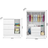 Jogo De Quarto Infantil Guarda Roupa 4 Portas E Cômoda 3 Gavetas Amora P04 Branco - Mpozenato - 3