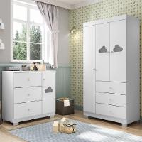 Jogo De Quarto Infantil Guarda Roupa 4 Portas E Cômoda 3 Gavetas Amora P04 Branco - Mpozenato - 5