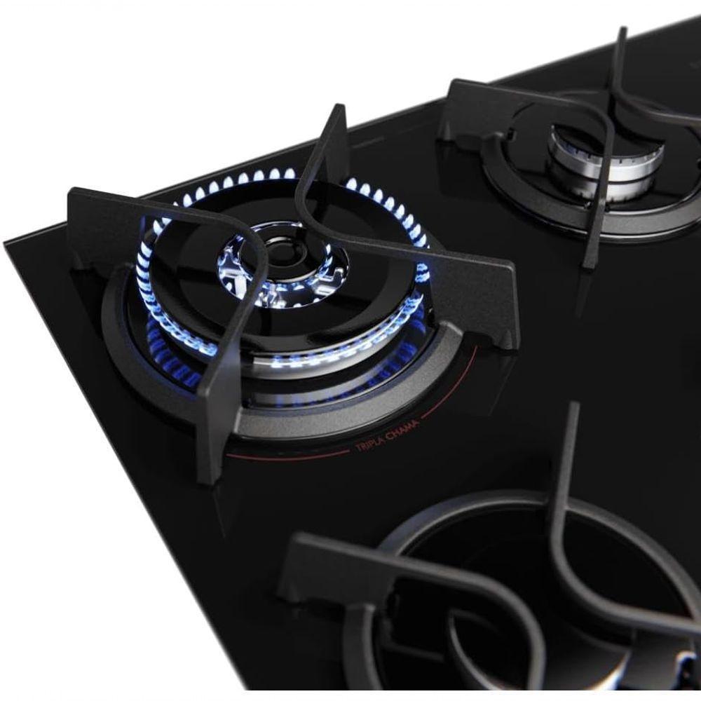 Cooktop 4 Bocas A Gás Dako Supreme Com Queimador Tripla Chama E Mesa De Vidro Temperado Preto Bivolt - 4