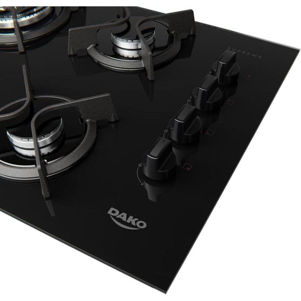 Cooktop 4 Bocas A Gás Dako Supreme Com Queimador Tripla Chama E Mesa De Vidro Temperado Preto Bivolt - 7