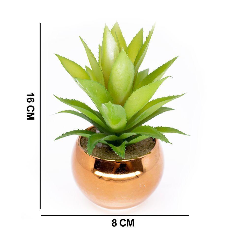 Vaso Decorativo Dourado Com Suculenta Artificial Aloe Vera Mini 16x8 Cm F04 - D'rossi - 5