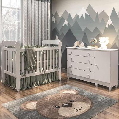 Quarto De Bebê Taís Berço 3 Em 1 Lila Cômoda Branco Brilho