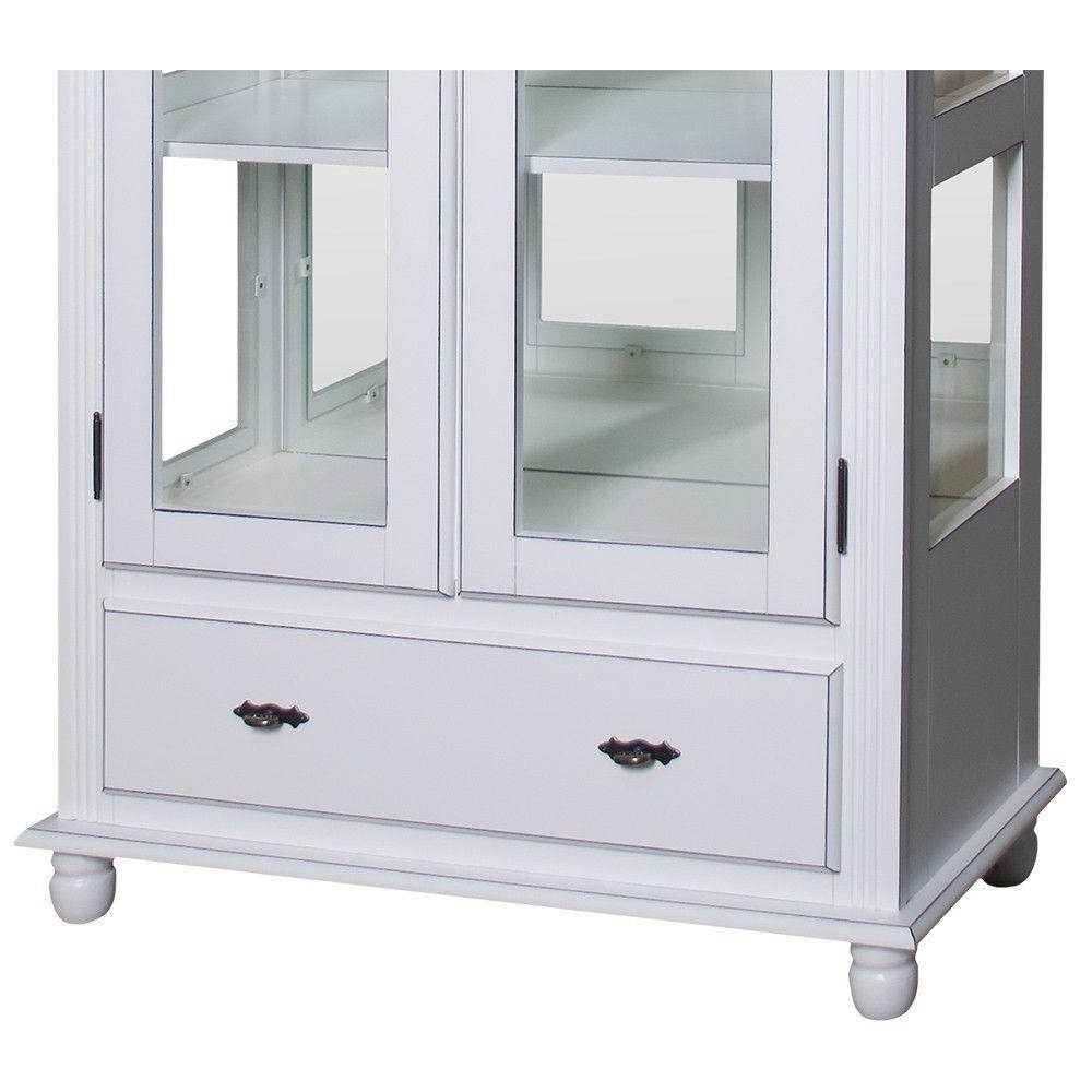 Cristaleira Lateral Com Espelhos 2 Portas Vidro, 1 Gaveta e 3 Prateleiras 303e Branca - 3
