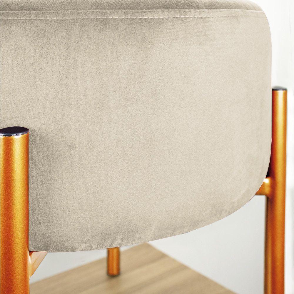 Puff Iron Suede Bege Base Metálica Cobre - Drossi - 3