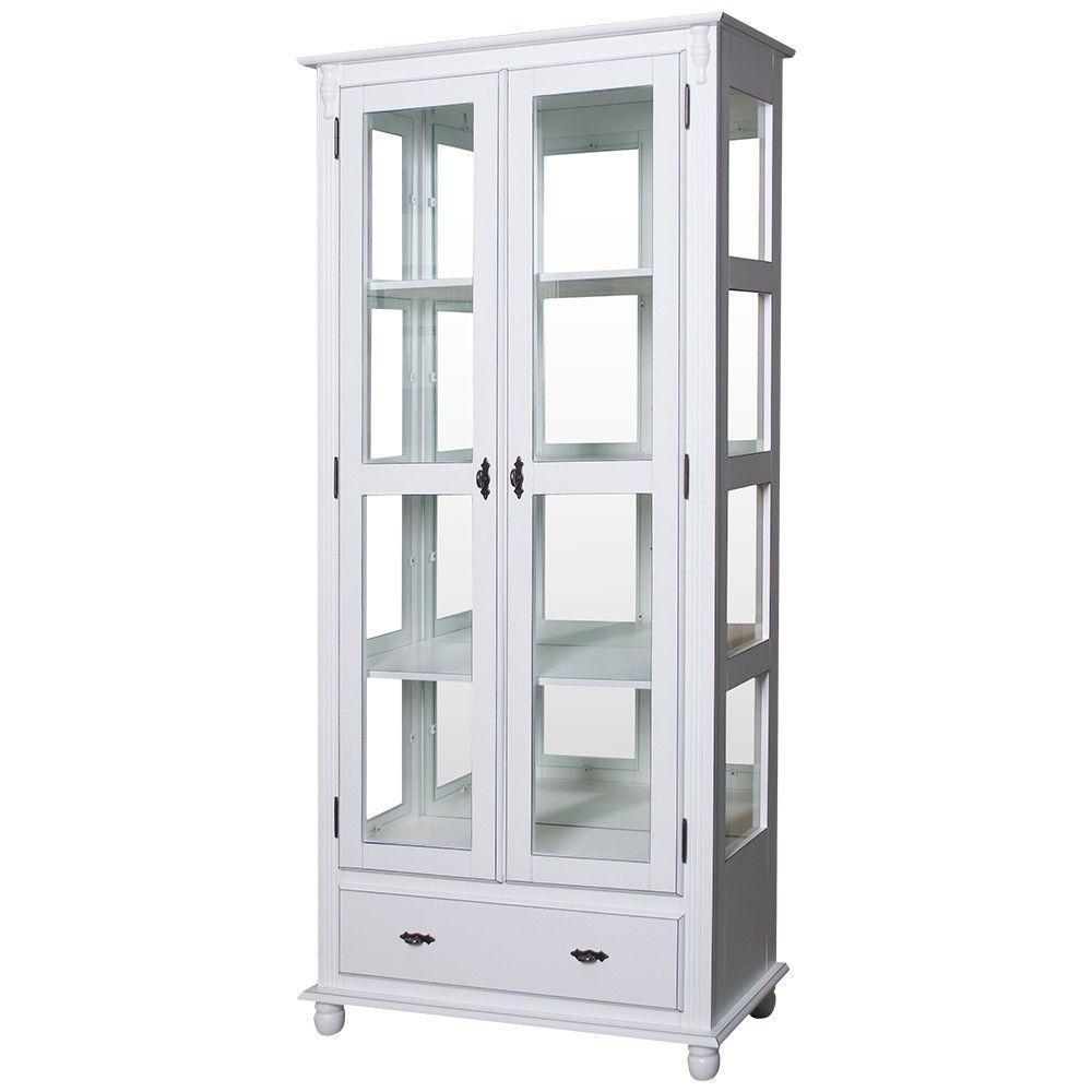 Cristaleira Lateral Com Espelhos, 2 Portas Vidro 1 Gaveta e 3 Prateleiras 303e Cera Clara - 1