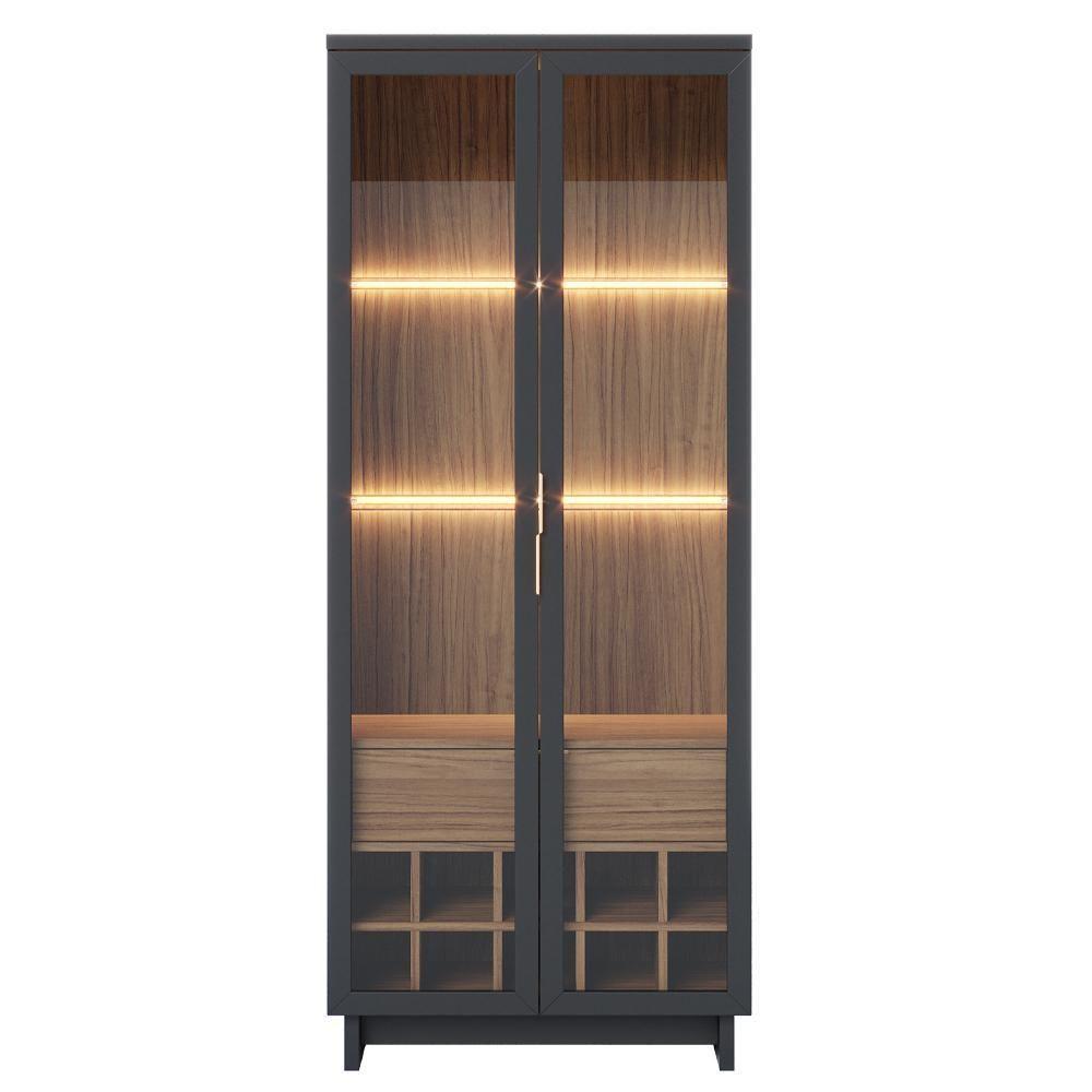 Cristaleira Com Nicho Adega 2 Portas C4 Preto Noce Milano - 2