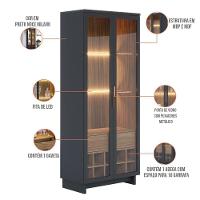 Cristaleira Com Nicho Adega 2 Portas C4 Preto Noce Milano - 9