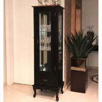 Cristaleira Vitrine Espelhada Antique Média 1 Porta 2 Prateleiras de Vidro 1 Gaveta 1079e Preta - 1