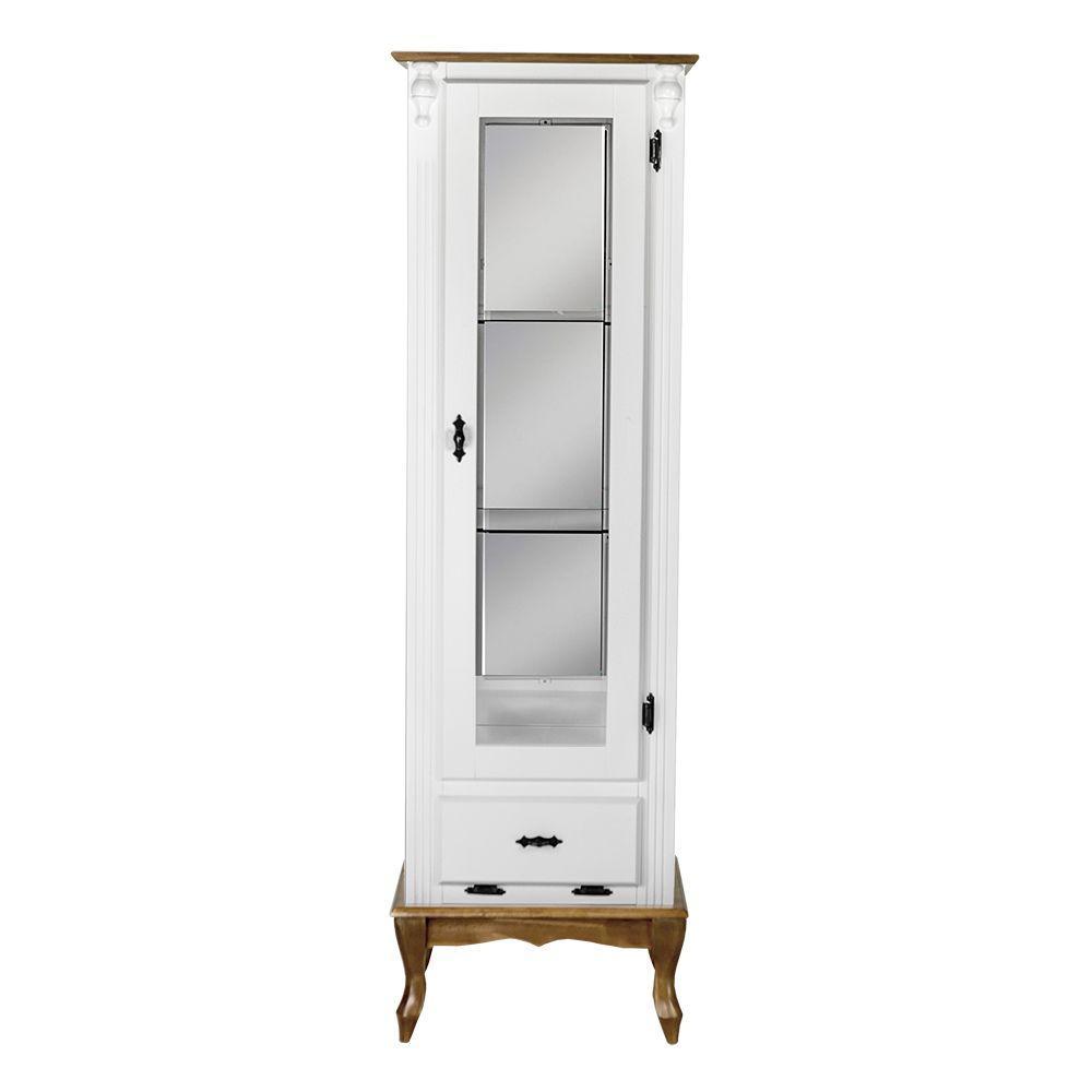 Cristaleira Vitrine Espelhada Antique Média 1 Porta 2 Prateleiras de Vidro e 1 Gaveta 1079e Branca - 1