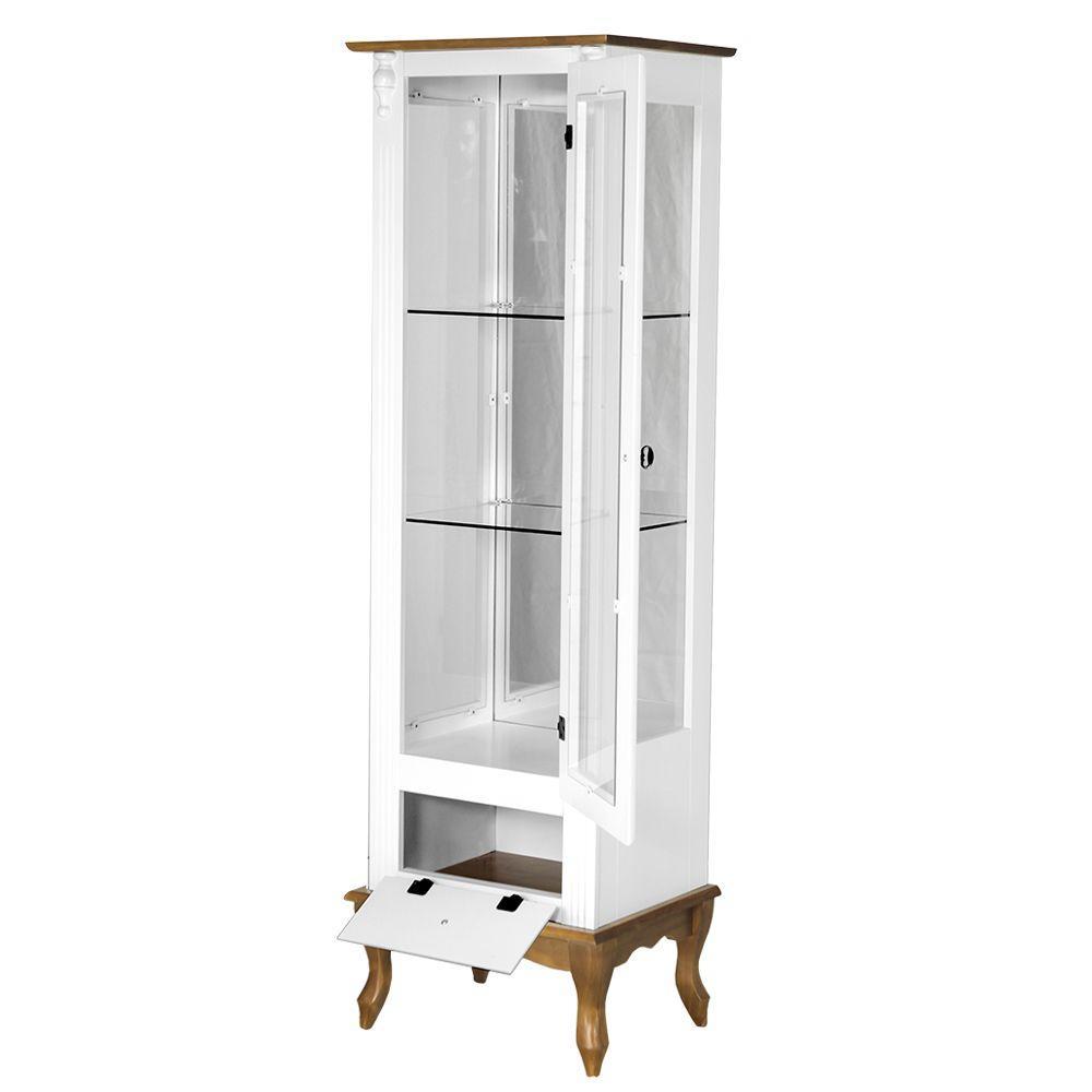 Cristaleira Vitrine Espelhada Antique Média 1 Porta 2 Prateleiras de Vidro e 1 Gaveta 1079e Branca - 3